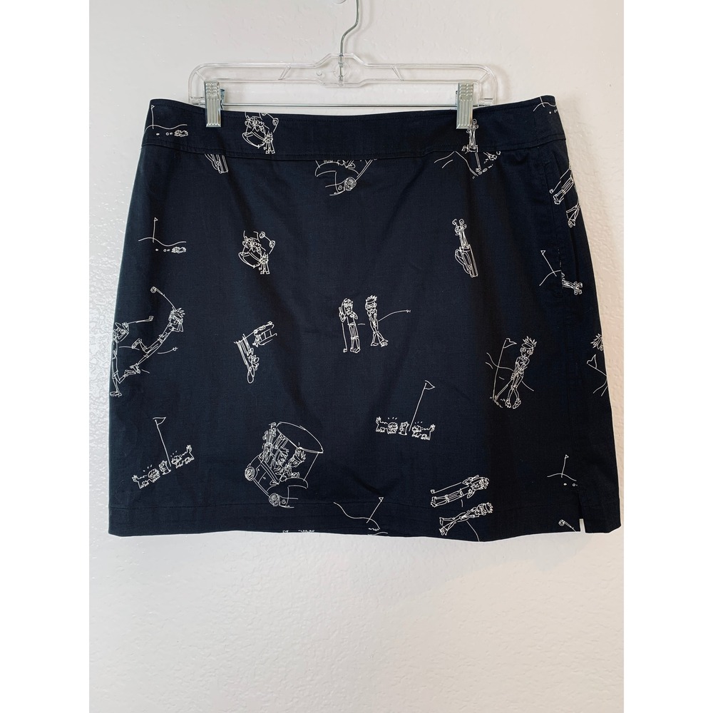 Chico's Skort Skirt Women 14 Black Golf Print Doodle Mini Sporty Preppy Novelty